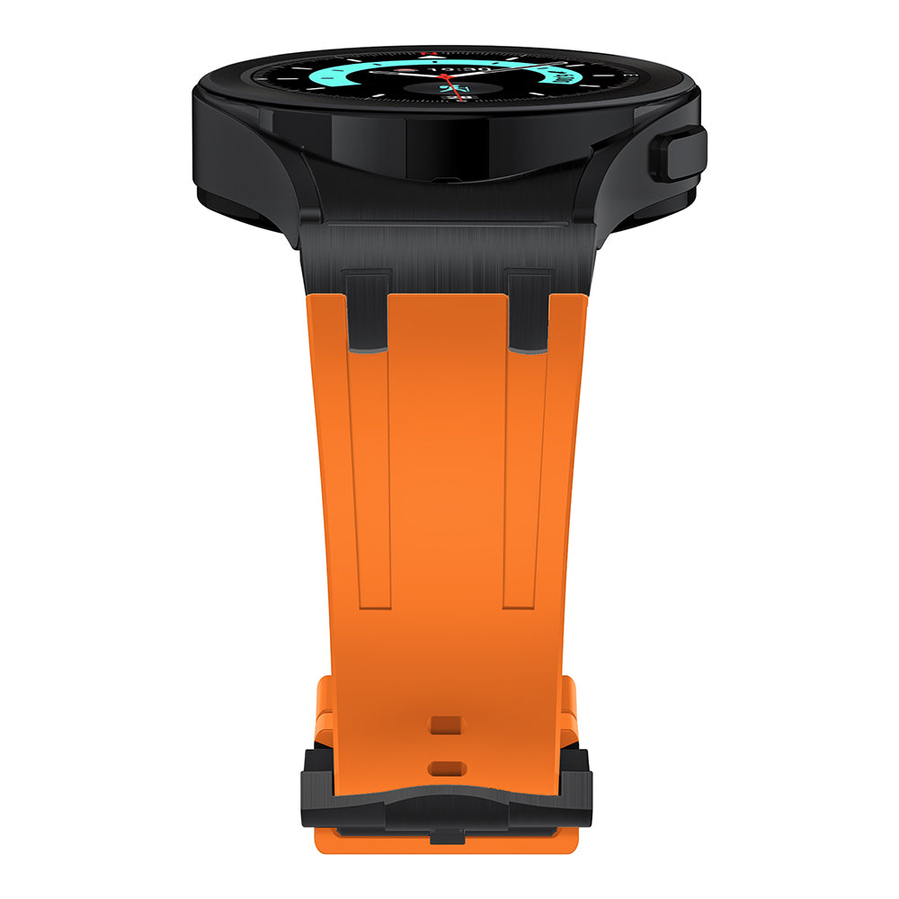 For Samsung Galaxy Watch6 / Watch 5 / Watch4 Soft Strap Silicone Watch Band with Black Connector - Black+Orange For Samsung Galaxy Watch6 / Watch 5 / Watch4 Soft Strap Silicone Watch Band with Black Connector - Black+Orange